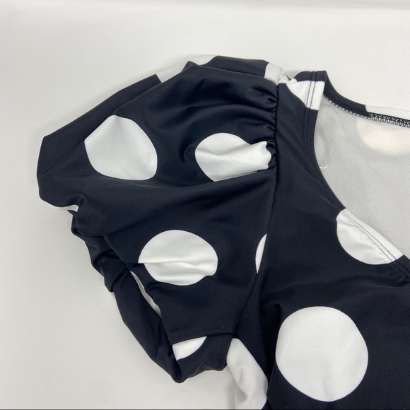 NEW! TABITHA BROWN x Target One Piece Swimsuit Puff Sleeve Polka Dot Stripes - Picture 8 of 10